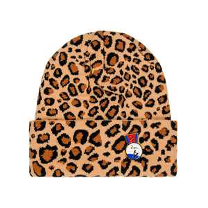 Leopard Knit Pin Beanie